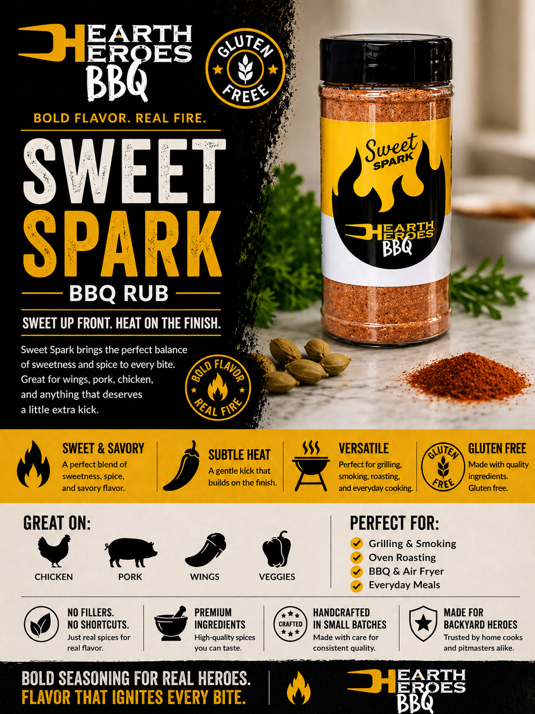 Hearth Heroes BBQ Sweet Spark 16oz – Mild, Sweet, and Flavor-Packed